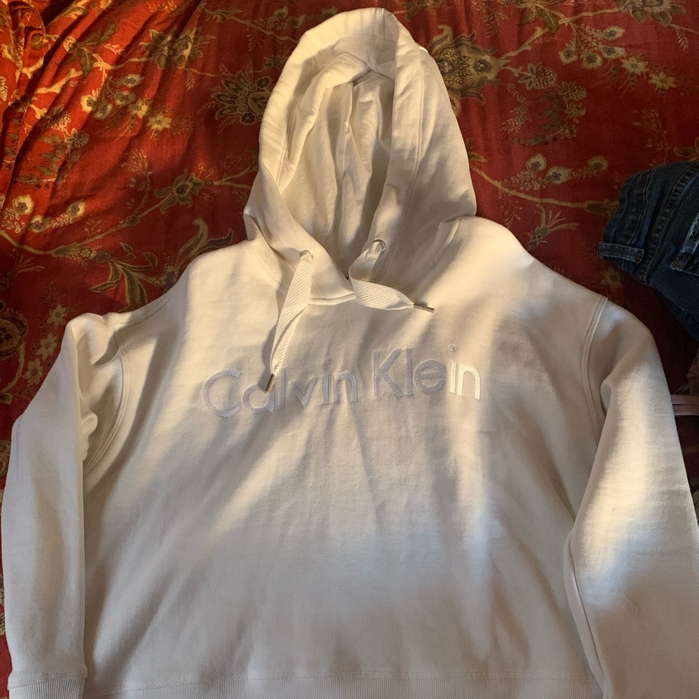 Calvin Klein white hoodie crop-top